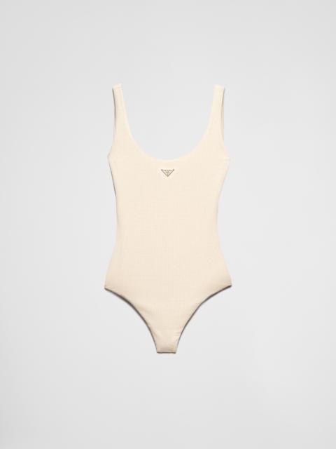Jersey one-piece swimsuit with rhinestones