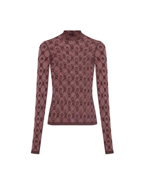 Moonogram Mesh Flock Ls Highneck Top
