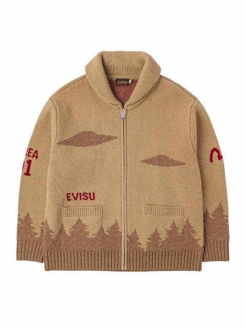 UFO and Cowichan Intarsia Patterns Relax Fit Knitted Sweatshirt