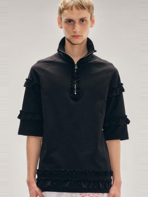 Mock Neck Ruffle Frill Zip T-Shirt
