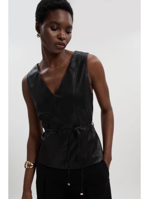 Faux Leather Tie Waist Tailored Top