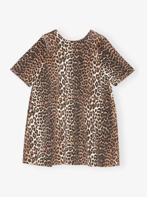 LEOPARD PRINTED DENIM MINI DRESS