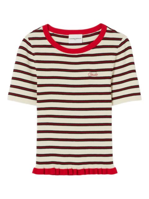 striped embroidered-logo T-shirt