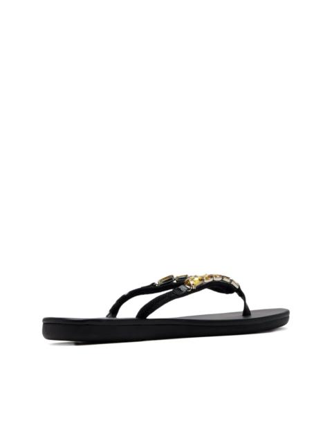 crystal-embellished T-strap flip-flops