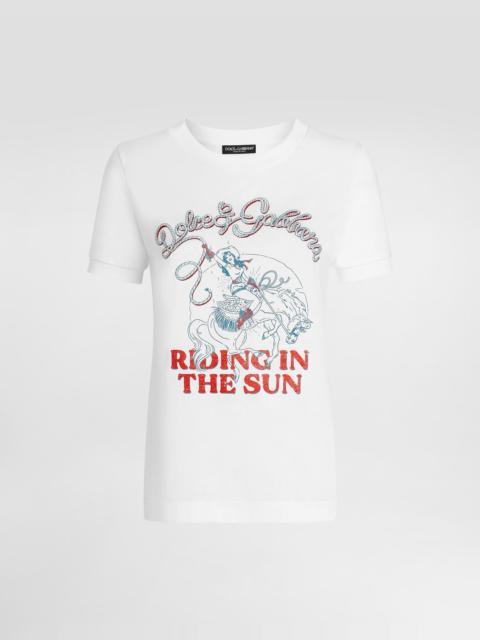 Jersey t-shirt with print and embroidery