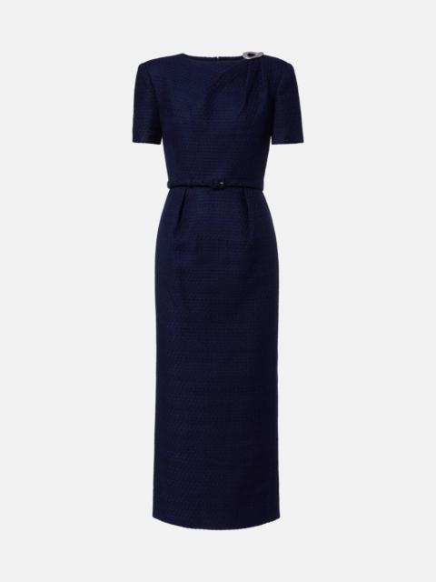 Belted bouclé midi dress