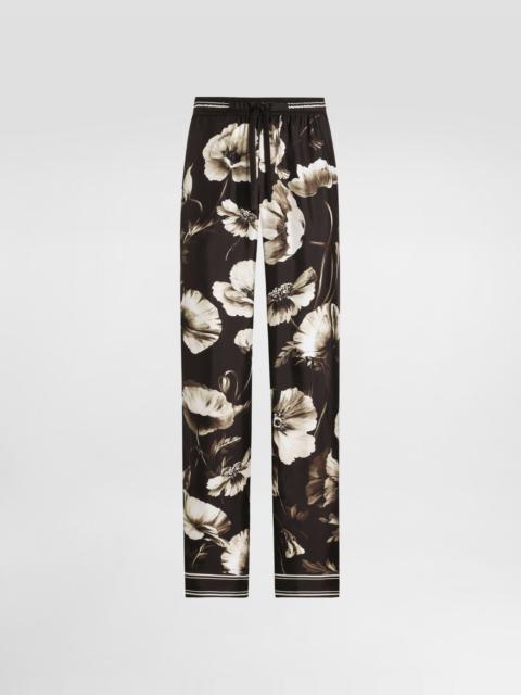 Poppy-print silk twill trousers