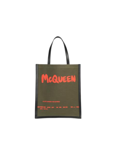 Alexander McQueen Graffiti Logo Tote Military Green