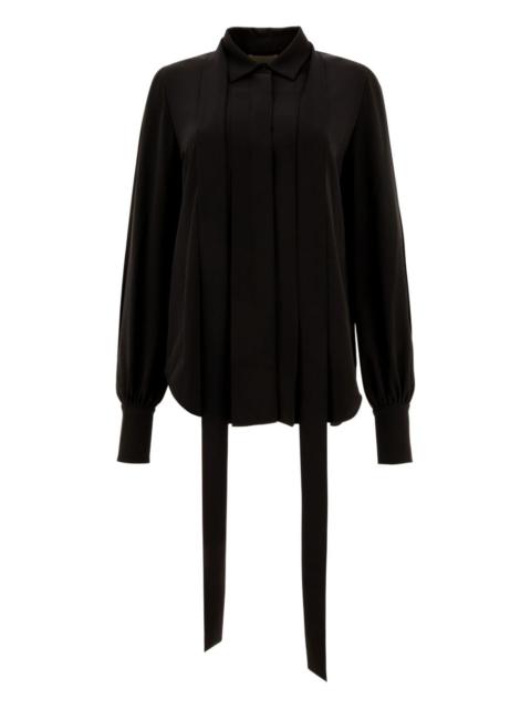 pleated neck-tie shirt