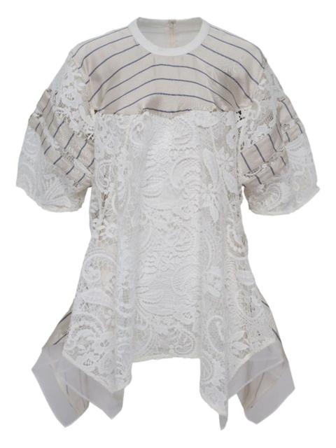 striped lace-panel top