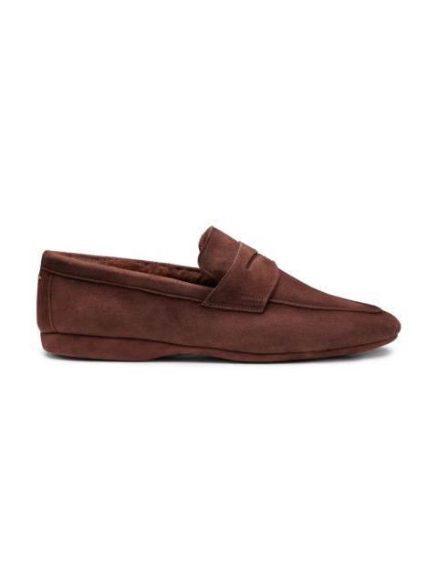 Men’s dark brown suede slipper with fur