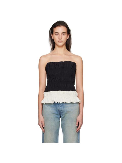 Black & Off-White Shirring Mono Tube Top