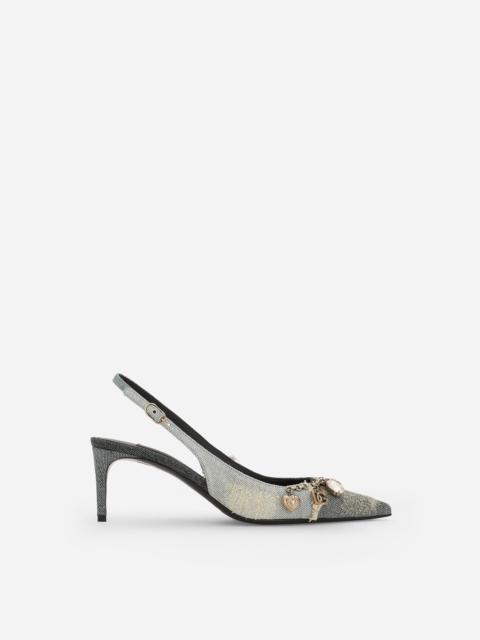 Patchwork denim slingbacks