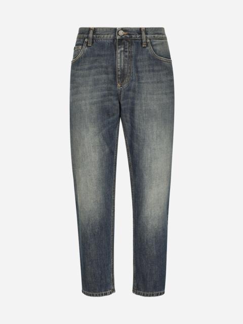 Light blue wash loose stretch jeans