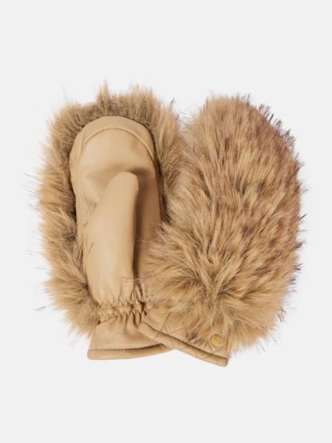 Hill faux fur-trimmed leather ski mittens