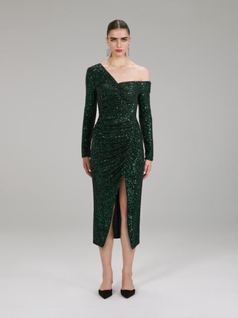 Green Stretch Sequin Midi Dress