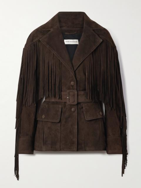 Cassidy Belted Fringed Suede Jacket