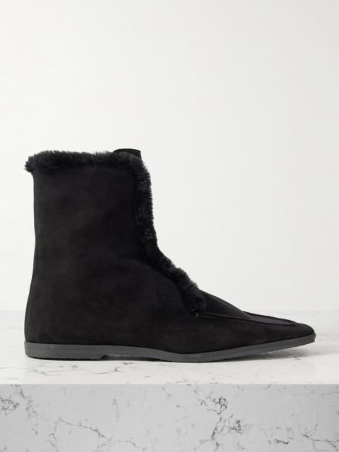 Shearling-trimmed Suede Ankle Boots