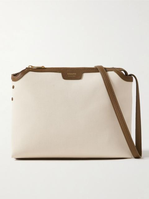 Lina medium textured leather-trimmed canvas shoulder bag Cream