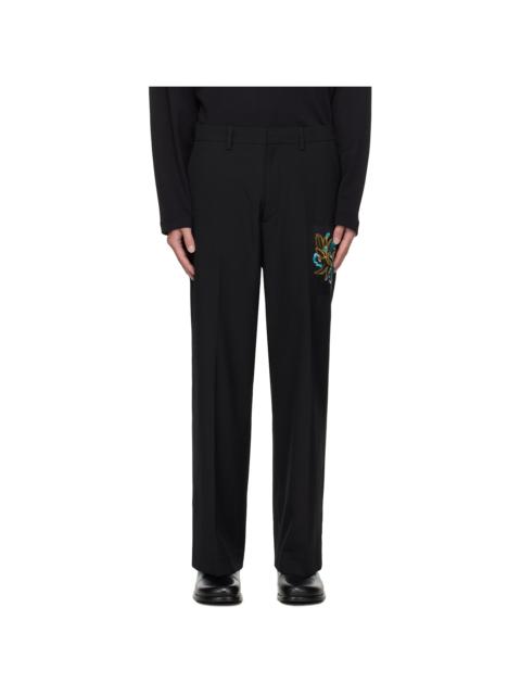 Black Embroidered Patch Trousers