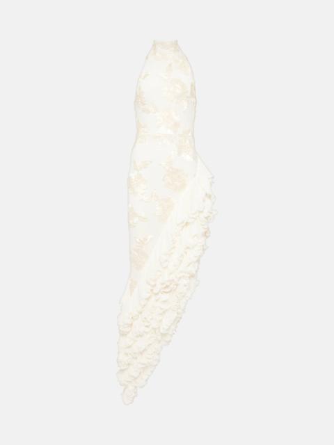 Bridal floral-appliqué maxi dress