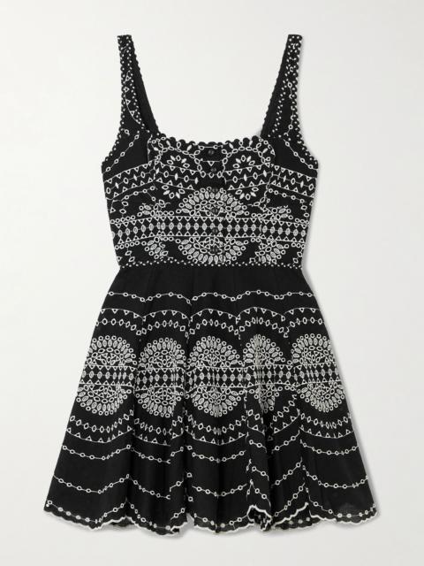 Winnie broderie anglaise cotton-blend mini dress Black