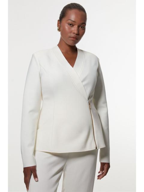 Plus Size Figure Form Bandage Knit Side Zip Longline Jacket