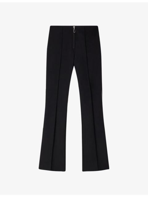 Seam-Detail Flared-Leg High-Rise Stretch Cotton-Blend Trousers