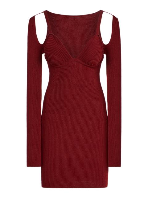 Ribbed-Knit Mini Dress burgundy
