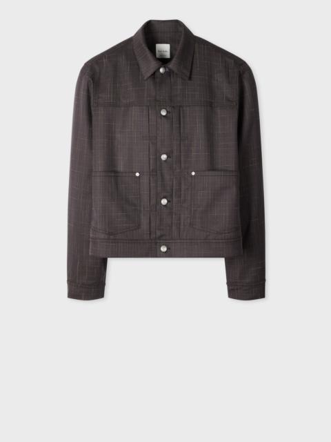 Aubergine Wool Check Pleated Trucker Jacket