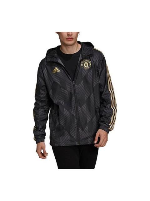 adidas Full Print Geometry Pattern Stripe Printing Logo Hooded Jacket Black GR3873
