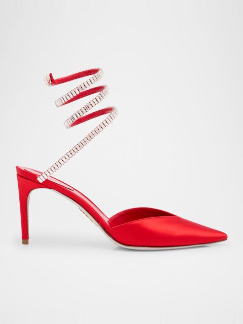 Snake Spiral-Wrap Strass Satin Pumps