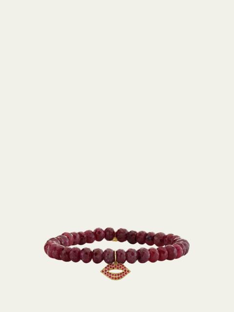 14K Small Ruby Lips on Red Corundum Stretch Bracelet