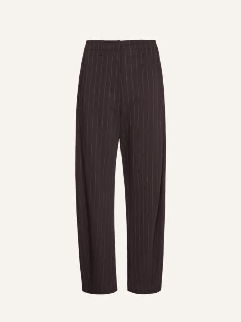 Wide-leg pinstripe trousers in dark brown