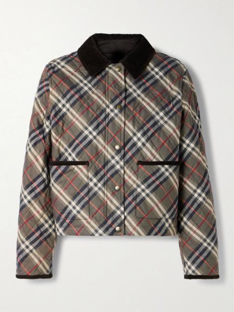 Corduroy-trimmed quilted checked cotton jacket Multi
