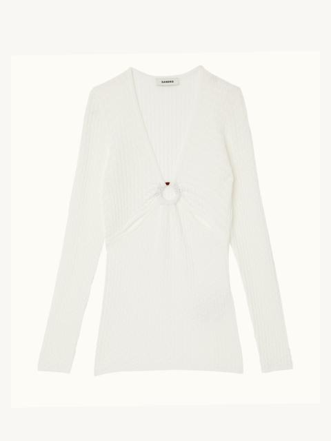 Pointelle knit sweater with ring detail