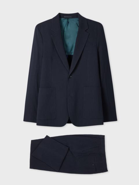 Navy Textured-Cotton Suit