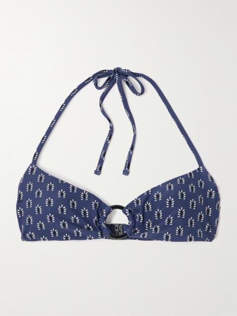 Ring Embellished Floral-print Recycled Halterneck Bikini Top