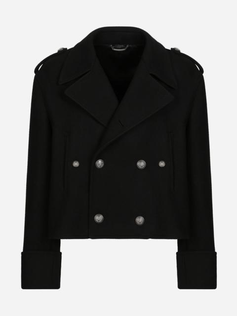 Short wool military-style coat