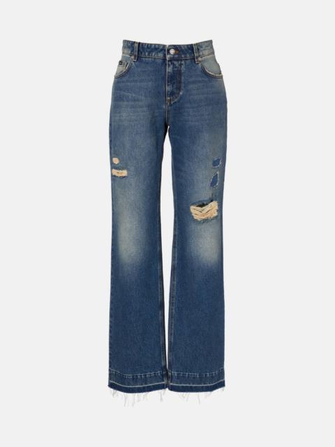 Distressed straight jeans