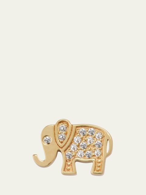 14K Gold and Diamond Pave Elephant Single Stud Earring, Left