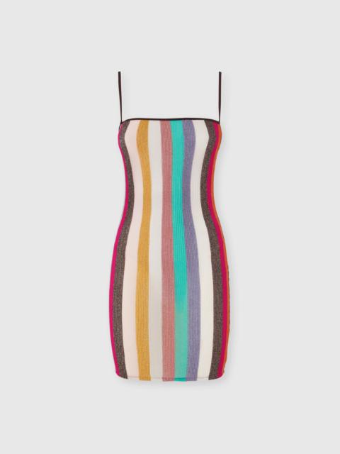Short dress in striped ribbed lamé knit