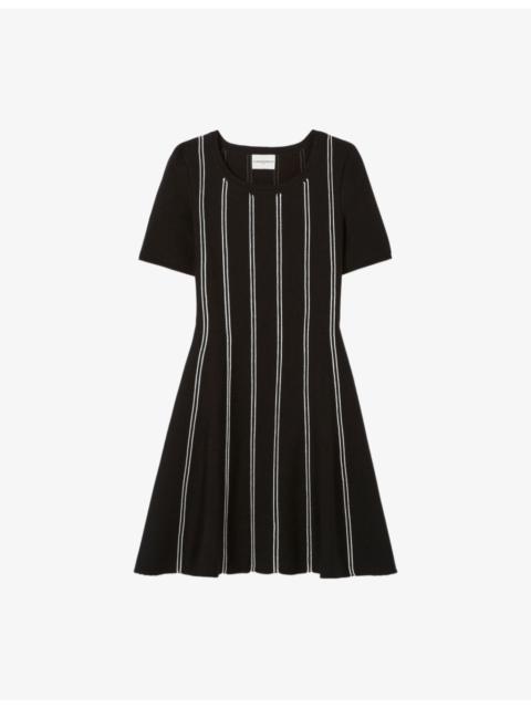 Striped Short-Sleeved Knitted Mini Dress