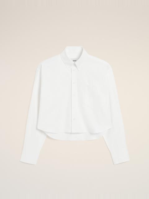 WHITE COTTON AMI DE COEUR CROPPED OVERSIZED SHIRT