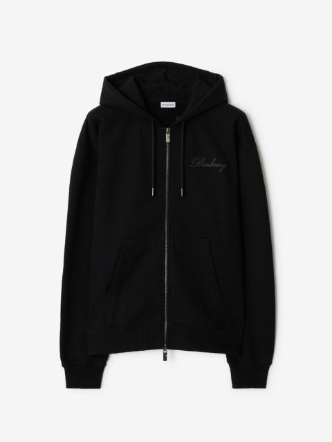 Check Cursive Logo Cotton Zip Hoodie