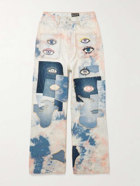 Slim-Fit Patchwork Embroidered Tie-Dyed Jeans