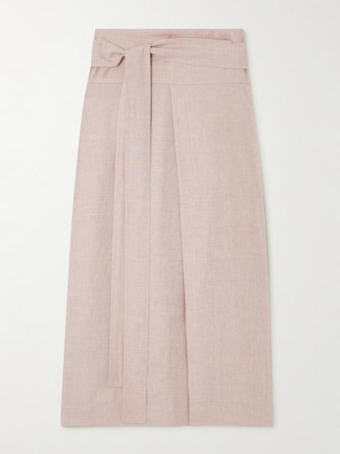 Belted Linen, Wool And Silk-blend Midi Skirt