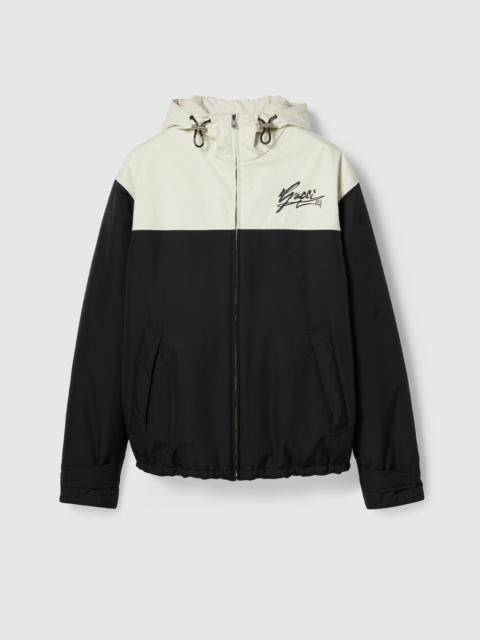 Technical cotton canvas hooded jacket