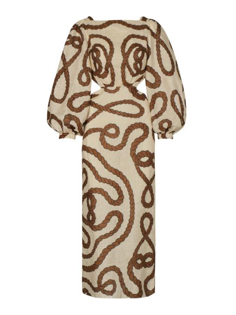 Sailing Robes Balloon Sleeve Linen Midi Dress neutral