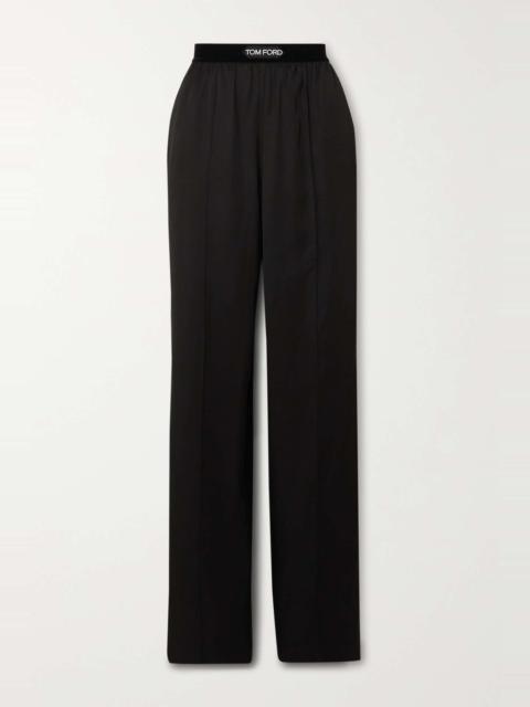 Velvet-trimmed satin-twill pants